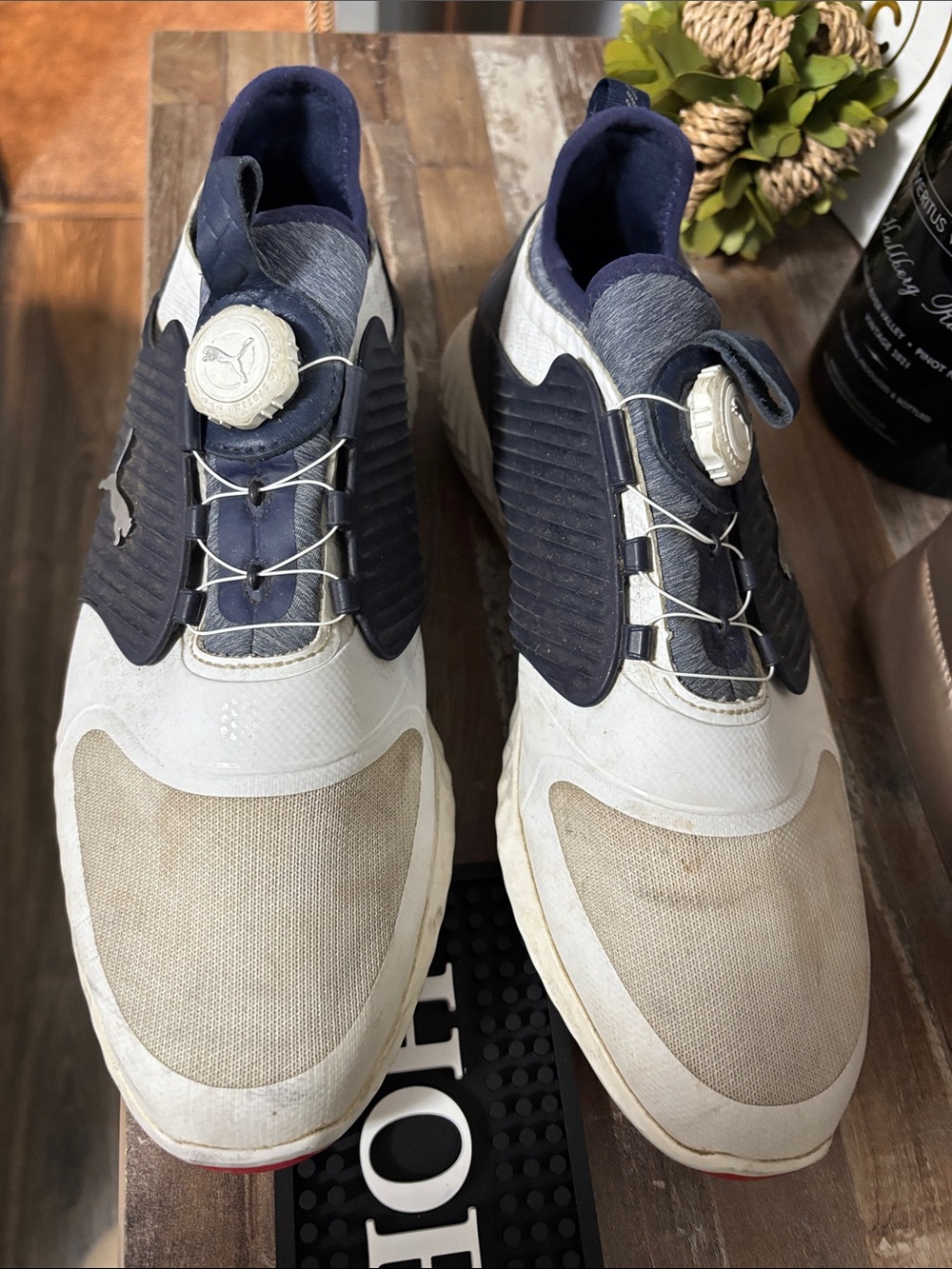 Puma Men's White and Navy Dial-Lock Performance Sneakers golf spikes